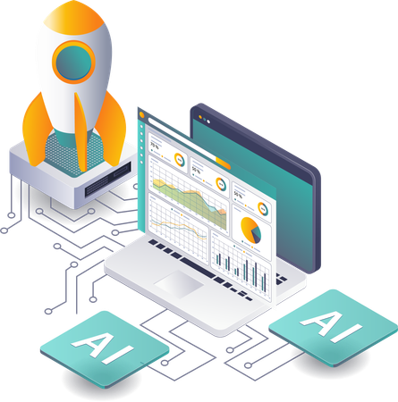 Gerenciamento de análise de lançamento de startup de inteligência artificial  Ilustração