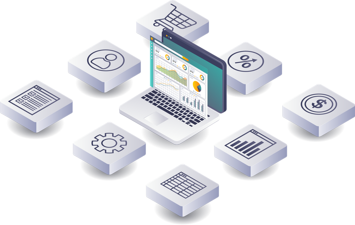 Gerenciamento de dados de computador para análise de negócios  Ilustração