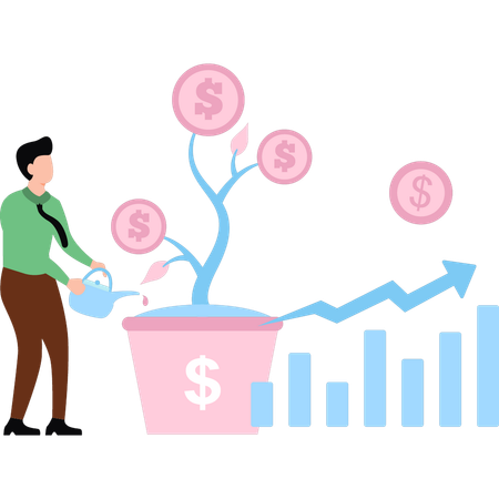 Gerente riega planta de dinero  Ilustración