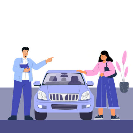 Gerente de carro dando instruções de carro para menina  Ilustração