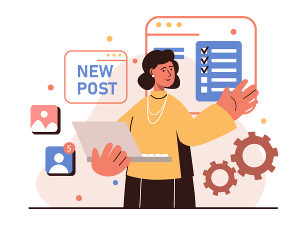 Gerente de contenido femenino revisando nueva publicación  Ilustración