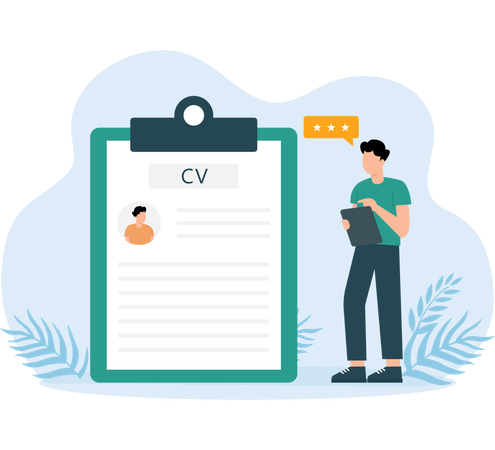 Gerente de contratação verificando CV  Ilustração