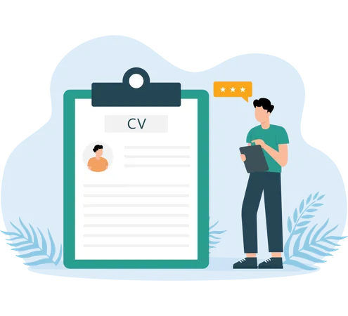 Gerente de contratação verificando CV  Ilustração