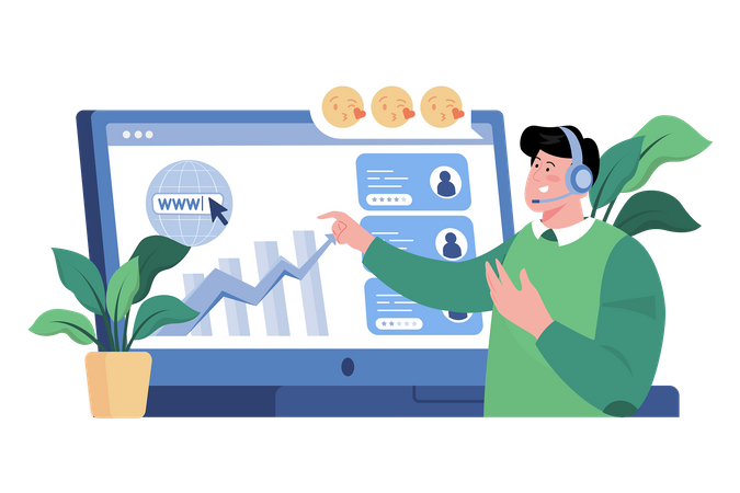 Gerente de experiência do cliente, melhorando a experiência geral do cliente, monitorando e melhorando as interações de suporte  Ilustração