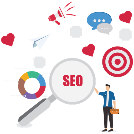 El gerente de marketing trabaja en SEO  Illustration