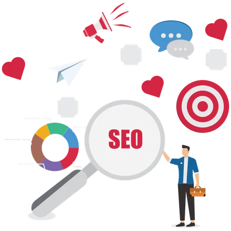 El gerente de marketing trabaja en SEO  Illustration