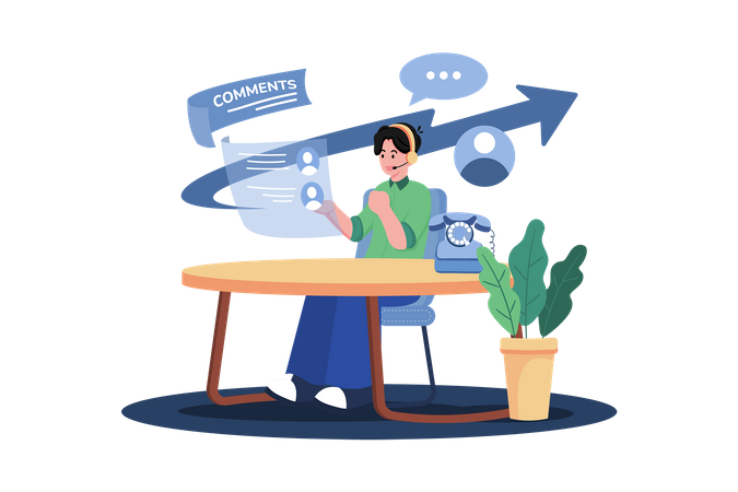 Gerente de marketing usando feedback do cliente para criar campanhas publicitárias direcionadas  Ilustração