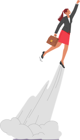Gerente de mujer de negocios despega en el cielo  Ilustración