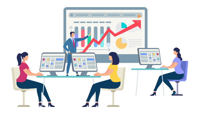 Gerente de negócios fazendo apresentação de marketing  Ilustração