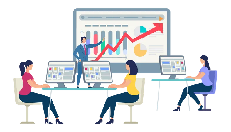 Gerente de negócios fazendo apresentação de marketing  Ilustração