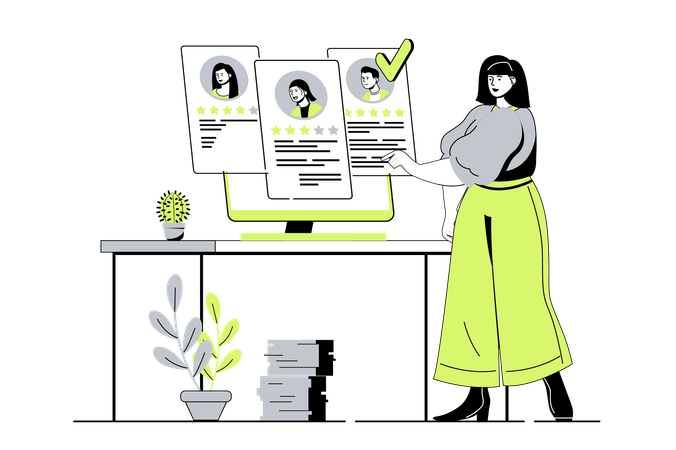 Gerente de recursos humanos busca el mejor currículum para vacante abierta  Ilustración