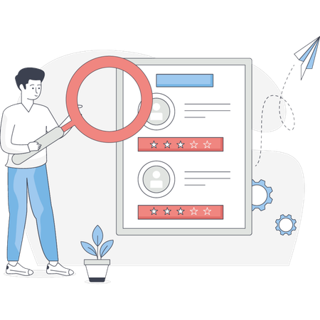 Gerente de Recursos Humanos buscando perfil de empleado  Ilustración