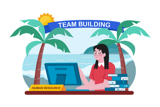 Responsable de recursos humanos desarrollando actividades de team building  Ilustración