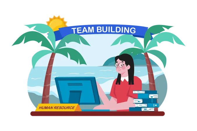 Responsable de recursos humanos desarrollando actividades de team building  Ilustración