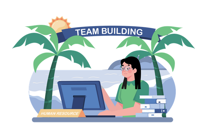 Gerente de recursos humanos desenvolvendo atividades de team building  Ilustração