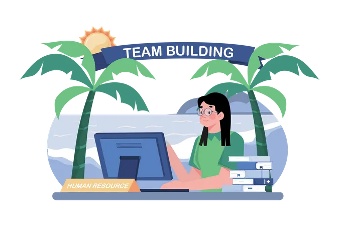Gerente de recursos humanos desenvolvendo atividades de team building  Ilustração