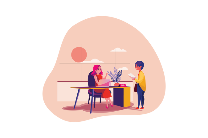 Gerente de recursos humanos realizando entrevistas de trabajo con solicitantes en la oficina  Ilustración