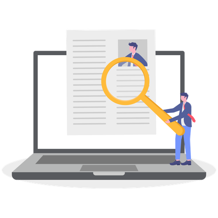 Gerente de RH analisando currículo de funcionário  Ilustração