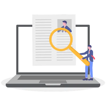 Gerente de RH analisando currículo de funcionário  Ilustração