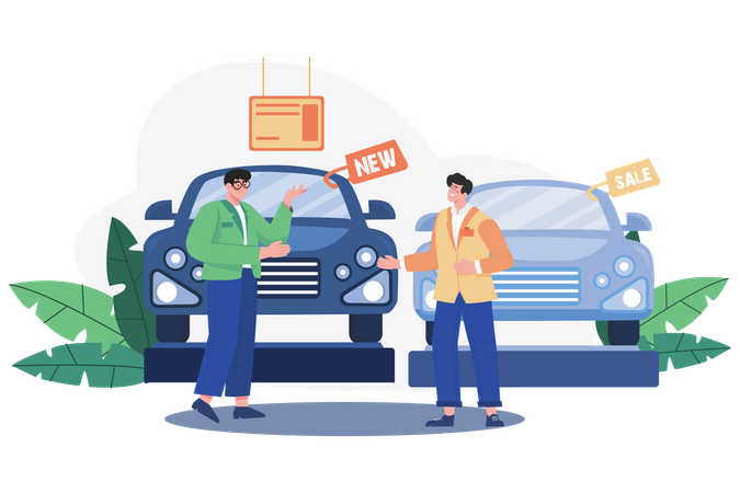 Gerente de showroom de carros lidando com carro  Ilustração