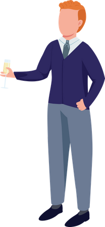 Gerente de fiesta en la oficina sosteniendo una copa de vino  Ilustración