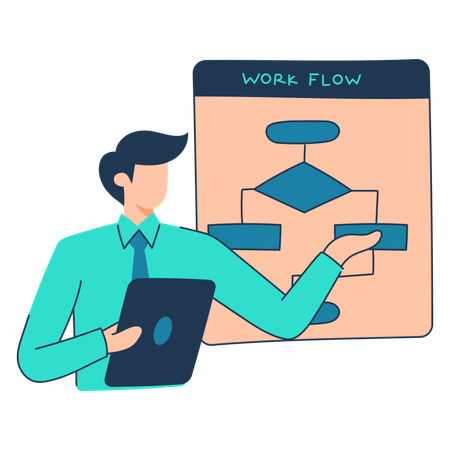 O gerente está preparando o fluxo de trabalho do negócio  Ilustração