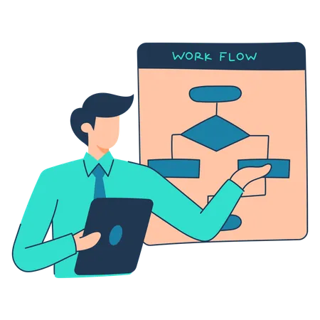 O gerente está preparando o fluxo de trabalho do negócio  Ilustração