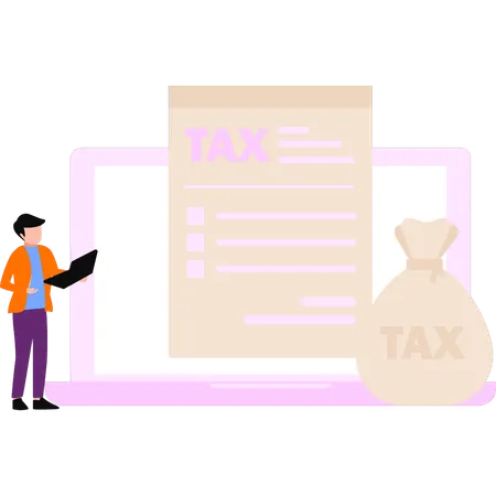 O gerente está trabalhando no documento fiscal  Ilustração