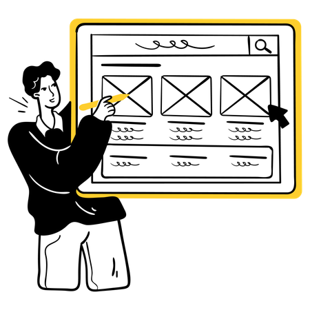 Gerente explicando conceitos de wireframing  Ilustração