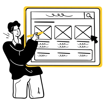 Gerente explicando conceitos de wireframing  Ilustração