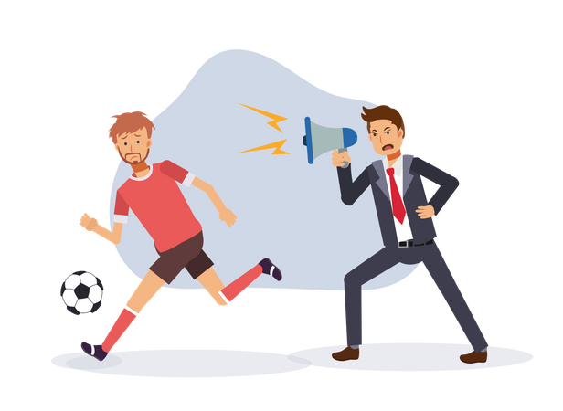 Gerente gritando com jogador de futebol  Ilustração