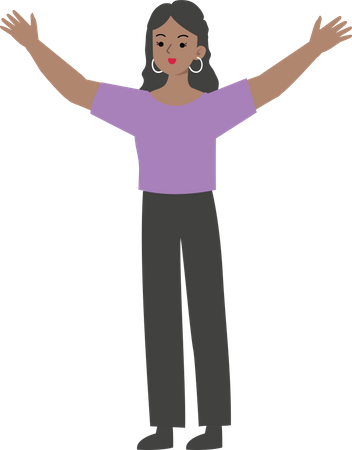 Gerente femenina levantando ambas manos  Ilustración
