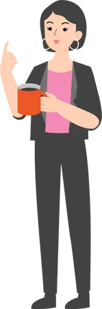 Gerente feminina em pé com uma xícara de café  Ilustração
