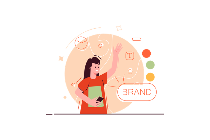 Gerente trabalha na criação de ideias de branding para clientes  Ilustração