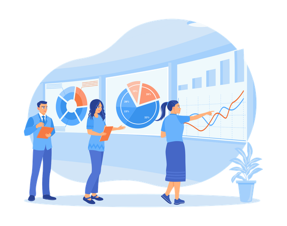 Directivos y empresarios que estudian datos empresariales  Ilustración