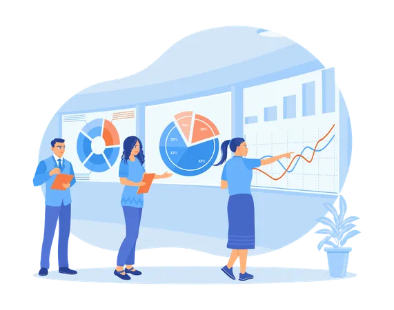 Directivos y empresarios que estudian datos empresariales  Ilustración