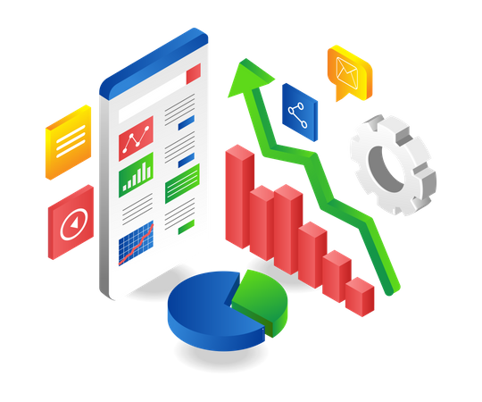 Gérer l'analyse des données d'investissement via un téléphone mobile  Illustration