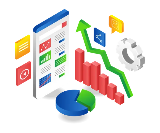 Gérer l'analyse des données d'investissement via un téléphone mobile  Illustration