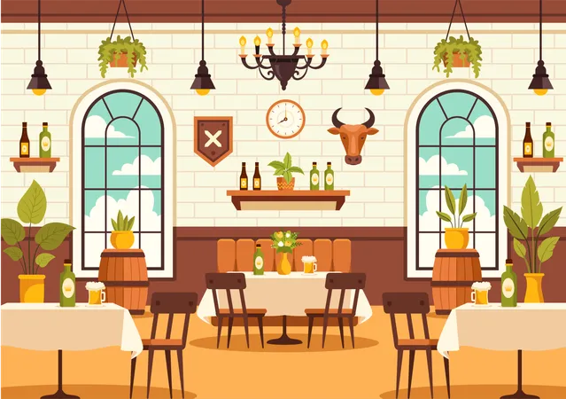 German Food Restaurant Vector Illustration Featuring A Collection Of Delicious Traditional Cuisine And Drinks On A Flat Style Cartoon Background Illustration