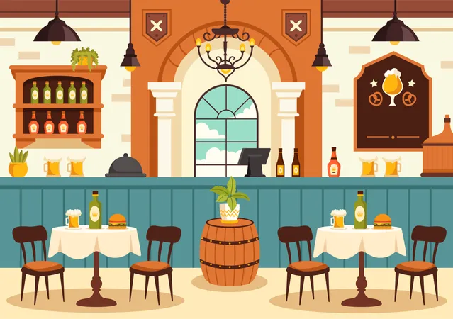 German Food Restaurant Vector Illustration Featuring A Collection Of Delicious Traditional Cuisine And Drinks On A Flat Style Cartoon Background Illustration