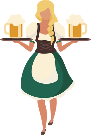 German girl holding large beer glasses  Illustration