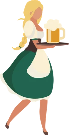 German woman carrying tray with beer  Illustration