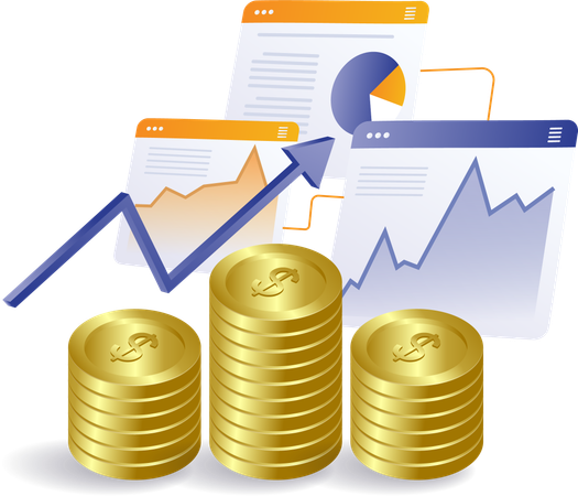 Datenbildschirm zur Analyse der finanziellen Unternehmensentwicklung  Illustration