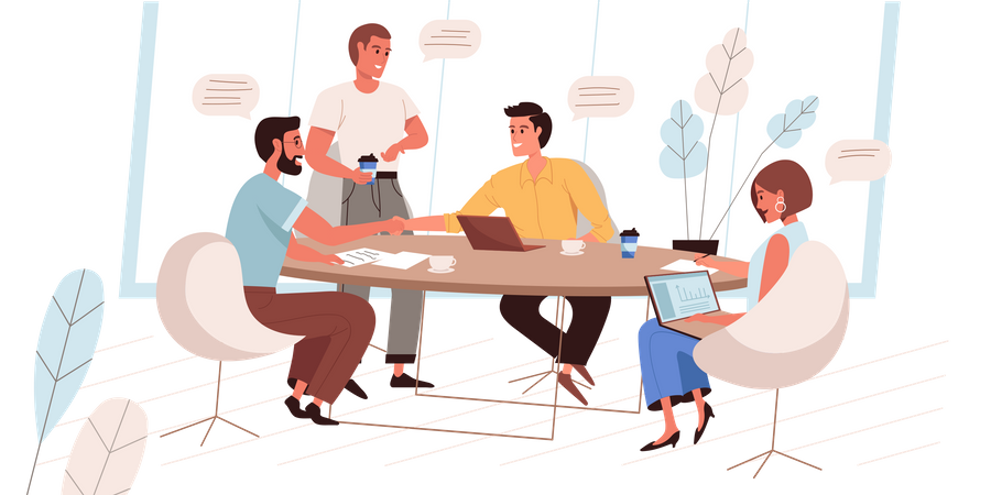 Geschäftsabschlüsse und Vereinbarung mit Händedruck  Illustration