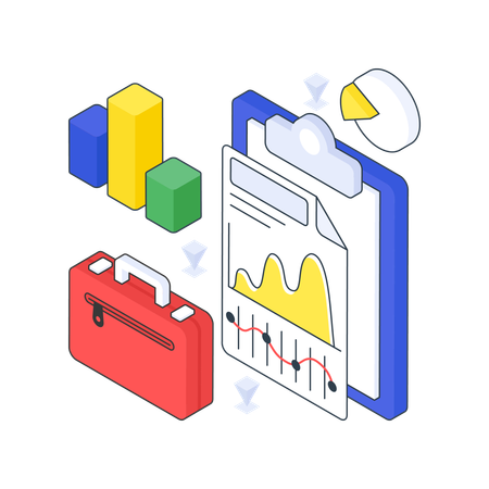 Geschäftsbericht und Bürotasche  Illustration