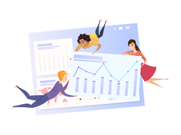 Geschäftsdatenanalysediagramm und Teamarbeit  Illustration