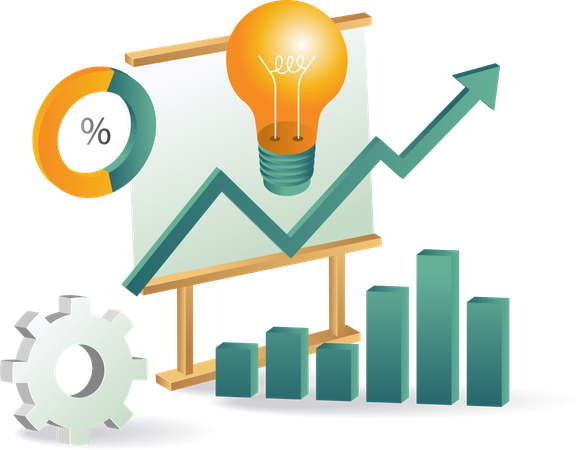 Geschäftsdiagramm mit Ideenbirne, die Wachstum und Innovation darstellt  Illustration