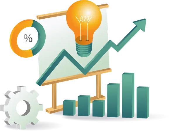 Geschäftsdiagramm mit Ideenbirne, die Wachstum und Innovation darstellt  Illustration