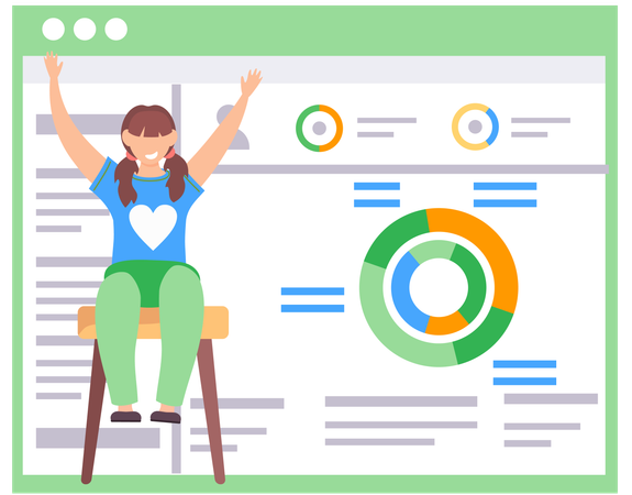 Geschäftsfrau analysiert Analytics-Seite  Illustration