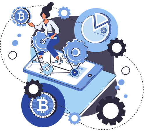 Konzept des Bitcoin-Mining, Blockchain-Netzwerktechnologie, Initial Coin Offering und Kryptowährung  Illustration